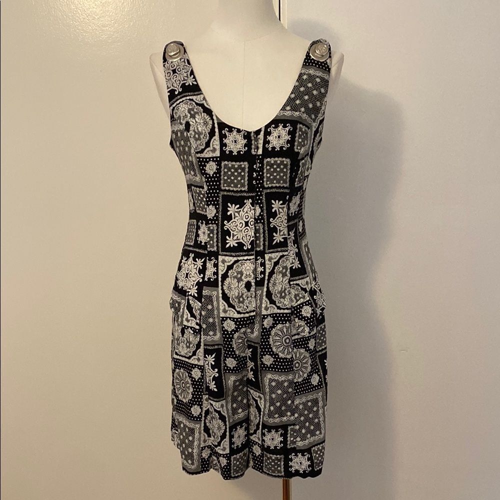 Vintage 90's Black & White Patchwork Print Jumpsuit / Playsuit - Picture 2 of 15